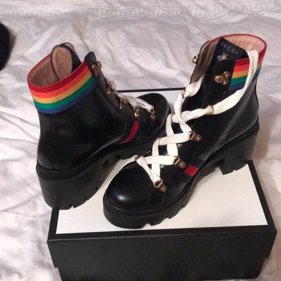Gucci Shoes - 🥾 Brand New Authentic Never Worn Gucci Calfskin Rainbow Combat Boots 🥾